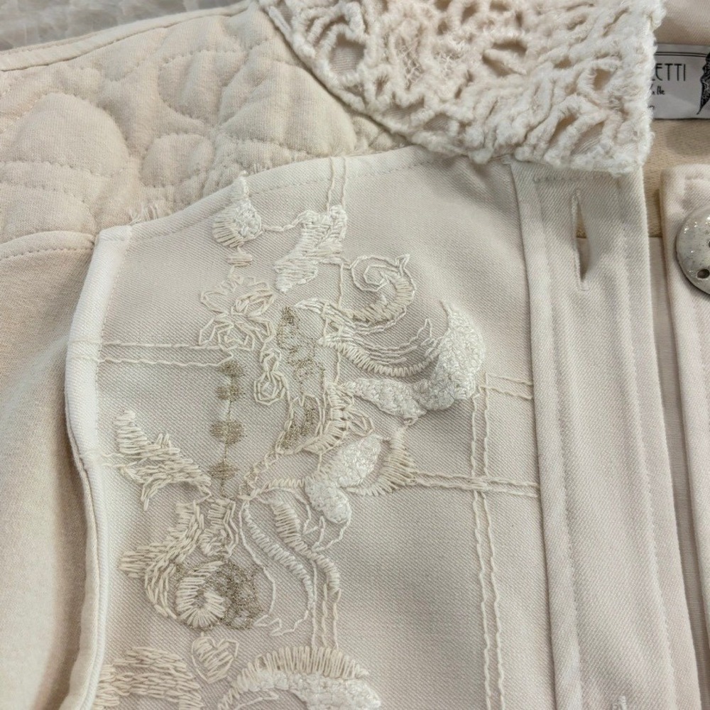 Elisa Cavaletti Embroidered Button Front Couture Jacket Ivory, Size M - Picture 5 of 7
